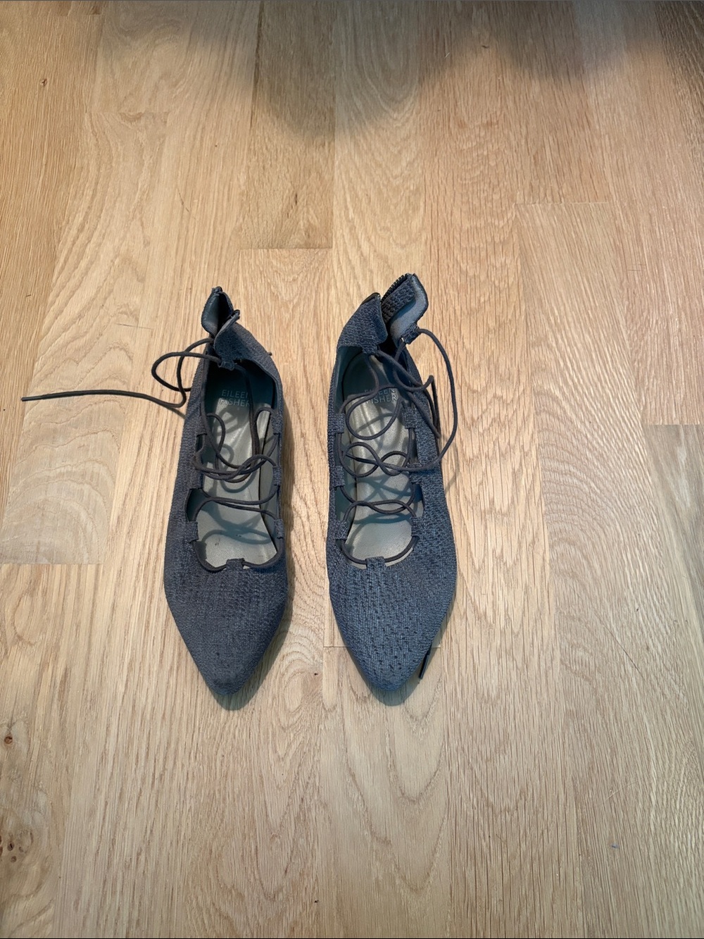 Eileen Fisher Lace-Up Pointed Knit Flats - Black